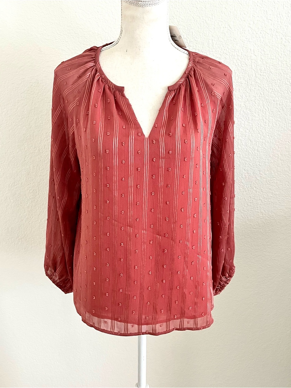 Joy Joy Dusty Rose Textured V-Neck Blouse